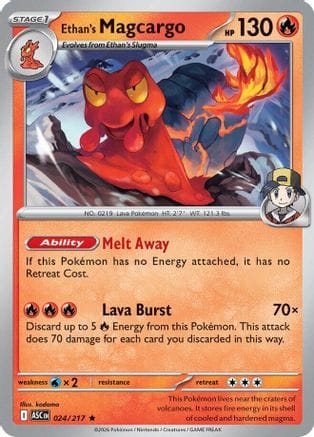 'Pokemon - 'Ethan's Magcargo 024/217  - Reverse Holofoil ME Ascended Heroes - Rare