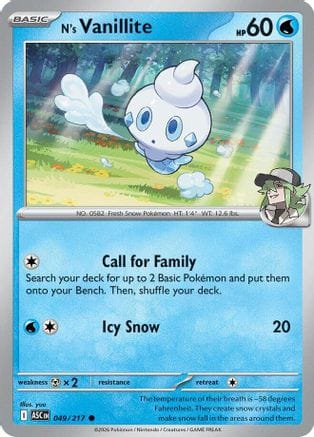 'Pokemon - 'N's Vanillite 049  - Reverse Holofoil ME Ascended Heroes - Common