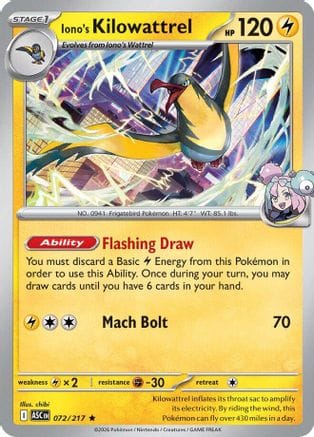 'Pokemon - 'Iono's Kilowattrel 072  - Reverse Holofoil ME Ascended Heroes - Rare