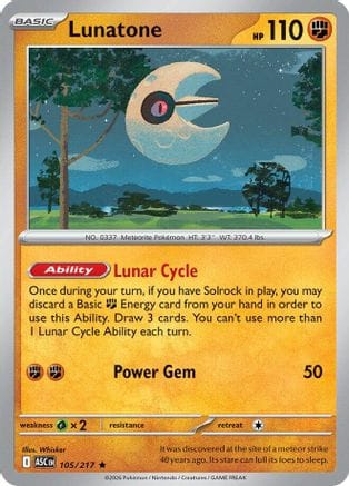 'Pokemon - 'Lunatone 105  - Holofoil ME Ascended Heroes - Rare