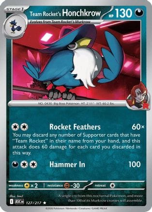 'Pokemon - 'Team Rocket's Honchkrow 127  - Holofoil ME Ascended Heroes - Rare