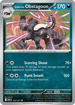 'Pokemon - 'Galarian Obstagoon 132/217  - Reverse Holofoil ME Ascended Heroes - Uncommon