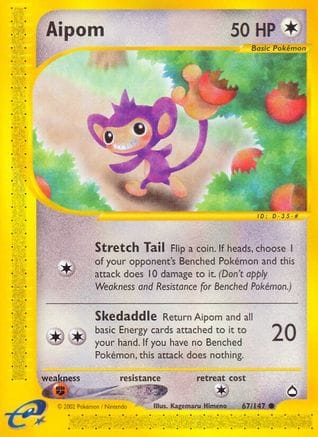 'Pokemon - 'Aipom 067/147  - Reverse Holofoil Aquapolis - Common