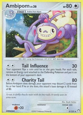 'Pokemon - 'Ambipom 003/123  - Reverse Holofoil Mysterious Treasures - Holo Rare