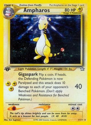 'Pokemon - 'Ampharos 001/111  - 1st Edition Holofoil Neo Genesis - Holo Rare