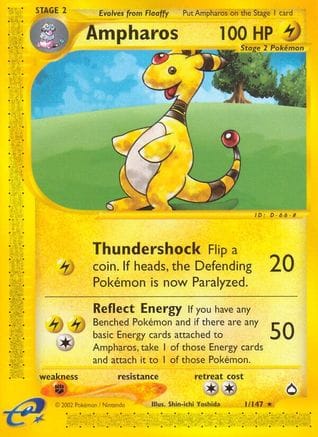 'Pokemon - 'Ampharos 001  - Reverse Holofoil Aquapolis - Rare
