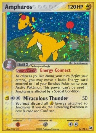 'Pokemon - 'Ampharos 001  - Holofoil Unseen Forces - Holo Rare