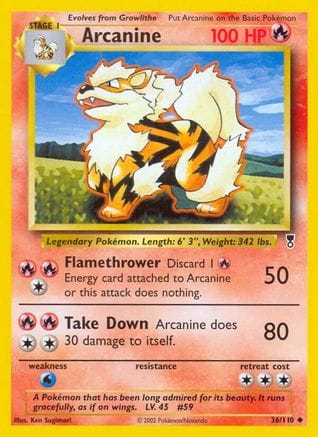 'Pokemon - 'Arcanine 036  - Reverse Holofoil Legendary Collection - Uncommon