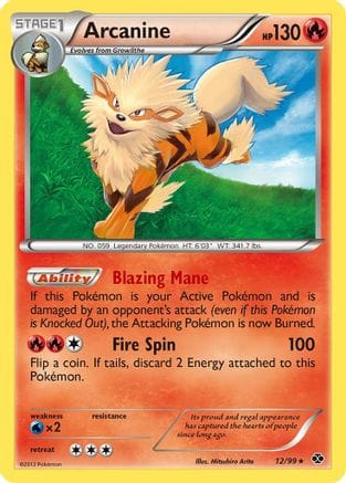 'Pokemon - 'Arcanine (12) 012/99  - Reverse Holofoil Next Destinies - Rare