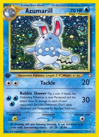 'Pokemon - 'Azumarill 002/111  - 1st Edition Holofoil Neo Genesis - Holo Rare