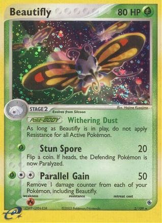 'Pokemon - 'Beautifly 002/109  - Holofoil Ruby and Sapphire - Holo Rare