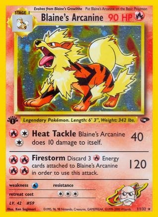 'Pokemon - 'Blaine's Arcanine 001/132  - 1st Edition Holofoil Gym Challenge - Holo Rare