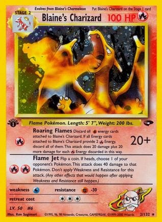 'Pokemon - 'Blaine's Charizard 002/132  - 1st Edition Holofoil Gym Challenge - Holo Rare