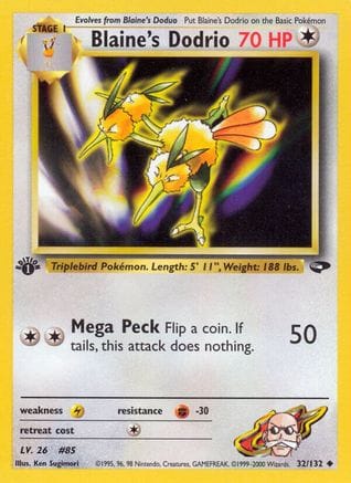 'Pokemon - 'Blaine's Dodrio 032/132  - 1st Edition Gym Challenge - Uncommon