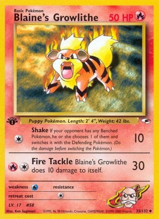 'Pokemon - 'Blaine's Growlithe (35) 035/132  - Unlimited Gym Heroes - Uncommon