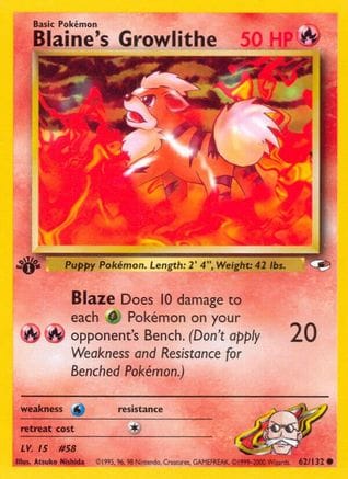 'Pokemon - 'Blaine's Growlithe (62) 062/132  - Unlimited Gym Heroes - Common
