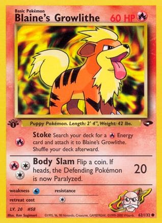 'Pokemon - 'Blaine's Growlithe 062/132  - Unlimited Gym Challenge - Common