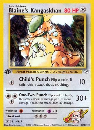 'Pokemon - 'Blaine's Kangaskhan 036/132  - 1st Edition Gym Heroes - Uncommon
