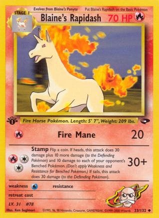 'Pokemon - 'Blaine's Rapidash 033/132  - 1st Edition Gym Challenge - Uncommon