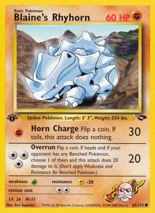 'Pokemon - 'Blaine's Rhyhorn 065/132  - 1st Edition Gym Challenge - Common