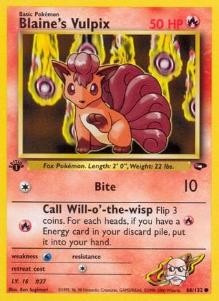 'Pokemon - 'Blaine's Vulpix 066/132  - Unlimited Gym Challenge - Common