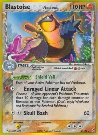'Pokemon - 'Blastoise (Delta Species) 002/100  - Holofoil Crystal Guardians - Holo Rare