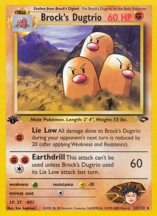 'Pokemon - 'Brock's Dugtrio 022/132  - 1st Edition Gym Challenge - Rare