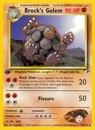'Pokemon - 'Brock's Golem 020/132  - 1st Edition Gym Heroes - Rare