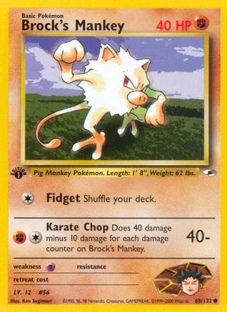 'Pokemon - 'Brock's Mankey (68) 068/132  - 1st Edition Gym Heroes - Common