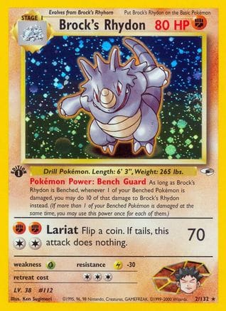 'Pokemon - 'Brock's Rhydon 002/132  - Unlimited Holofoil Gym Heroes - Holo Rare
