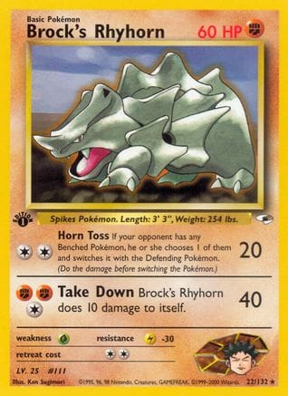 'Pokemon - 'Brock's Rhyhorn (22) 022/132  - 1st Edition Gym Heroes - Rare