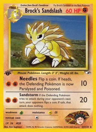 'Pokemon - 'Brock's Sandslash 023/132  - 1st Edition Gym Heroes - Rare