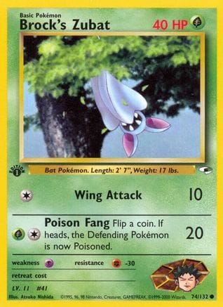 'Pokemon - 'Brock's Zubat (74) 074/132  - 1st Edition Gym Heroes - Common
