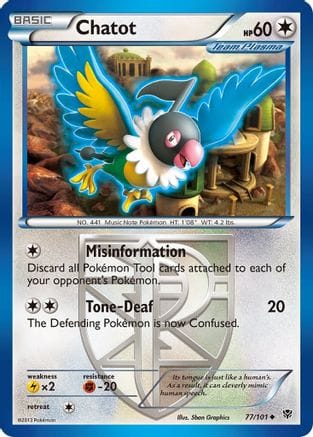 'Pokemon - 'Chatot (Team Plasma) 077  - Reverse Holofoil Plasma Blast - Uncommon
