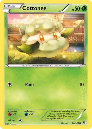 'Pokemon - 'Cottonee 014  - Reverse Holofoil Boundaries Crossed - Common
