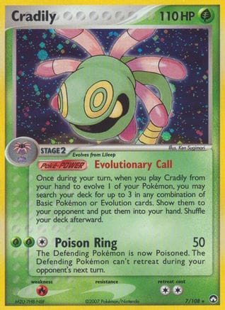 'Pokemon - 'Cradily 007  - Reverse Holofoil Power Keepers - Holo Rare