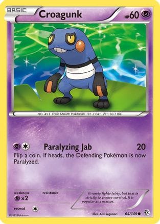 'Pokemon - 'Croagunk (64) 064  - Reverse Holofoil Boundaries Crossed - Common