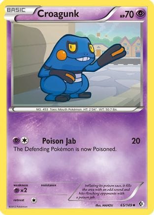 'Pokemon - 'Croagunk (65) 065  - Reverse Holofoil Boundaries Crossed - Uncommon