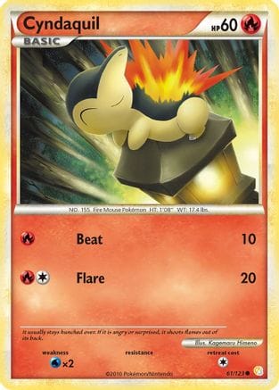 'Pokemon - 'Cyndaquil 061/123  - Reverse Holofoil HeartGold SoulSilver - Common