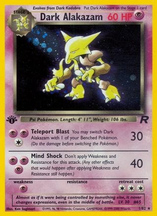 'Pokemon - 'Dark Alakazam (1) 001/82  - Unlimited Holofoil Team Rocket - Holo Rare