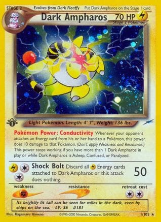 'Pokemon - 'Dark Ampharos 001  - 1st Edition Holofoil Neo Destiny - Holo Rare