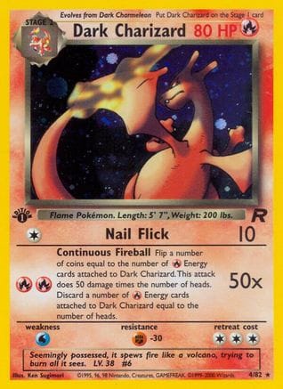 'Pokemon - 'Dark Charizard (4) 004/82  - 1st Edition Holofoil Team Rocket - Holo Rare