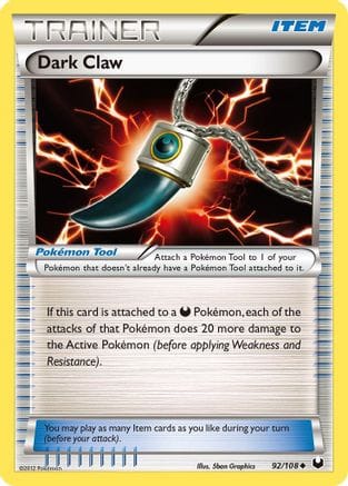 'Pokemon - 'Dark Claw 092/108  - Reverse Holofoil Dark Explorers - Uncommon