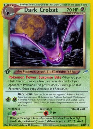 'Pokemon - 'Dark Crobat 002  - 1st Edition Holofoil Neo Destiny - Holo Rare