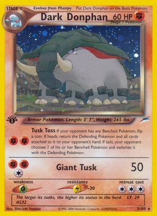 'Pokemon - 'Dark Donphan 003  - Unlimited Holofoil Neo Destiny - Holo Rare