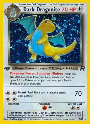 'Pokemon - 'Dark Dragonite (5) 005/82  - 1st Edition Holofoil Team Rocket - Holo Rare