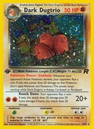 'Pokemon - 'Dark Dugtrio (6) 006/82  - Unlimited Holofoil Team Rocket - Holo Rare