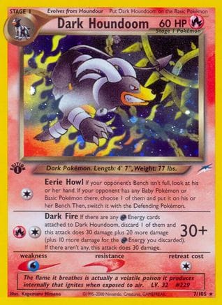 'Pokemon - 'Dark Houndoom 007  - 1st Edition Holofoil Neo Destiny - Holo Rare