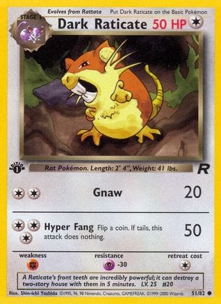 'Pokemon - 'Dark Raticate 051/82  - 1st Edition Team Rocket - Common