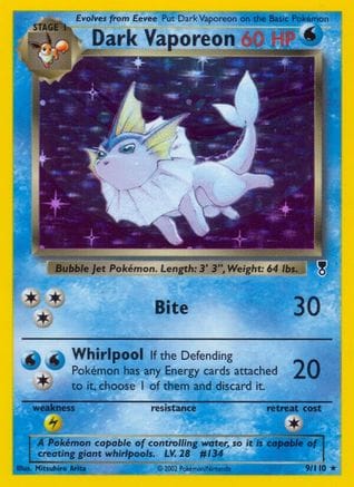 'Pokemon - 'Dark Vaporeon 009  - Reverse Holofoil Legendary Collection - Holo Rare